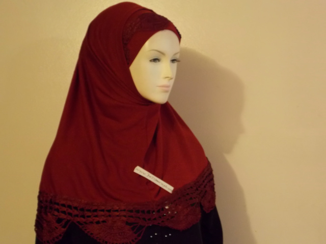 Nice Crochet 2 Piece Hijab 4 Redish Burgendy